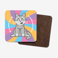 Showing back of cat coasters with brown hardboard back