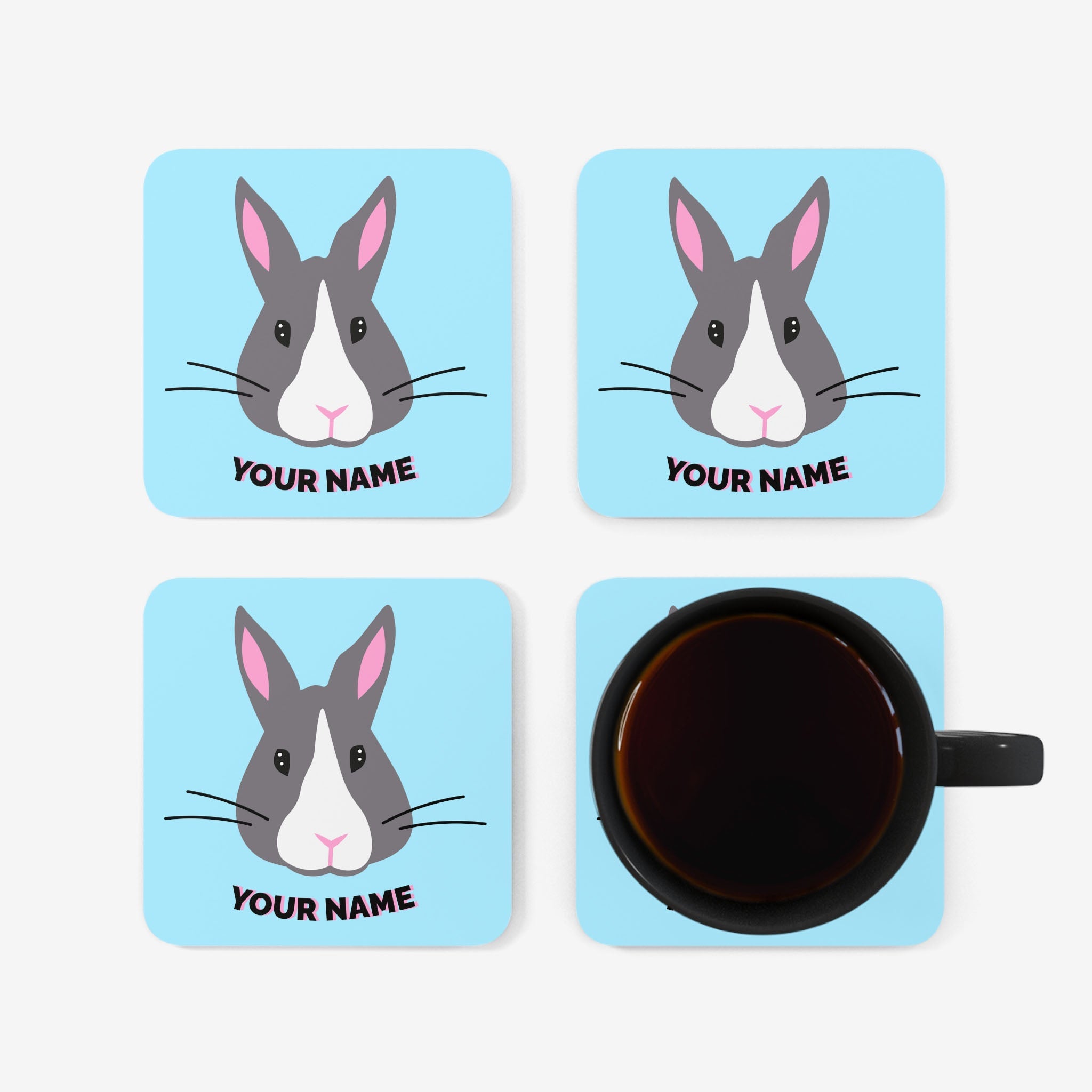 4 animal coasters all with same bunny design - all the coasters in the pack