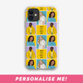 Custom name phone case with people pattern and a space for your own text.