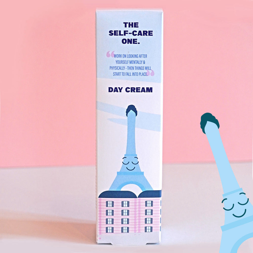 Day cream with natural ingredients and unique packaging.