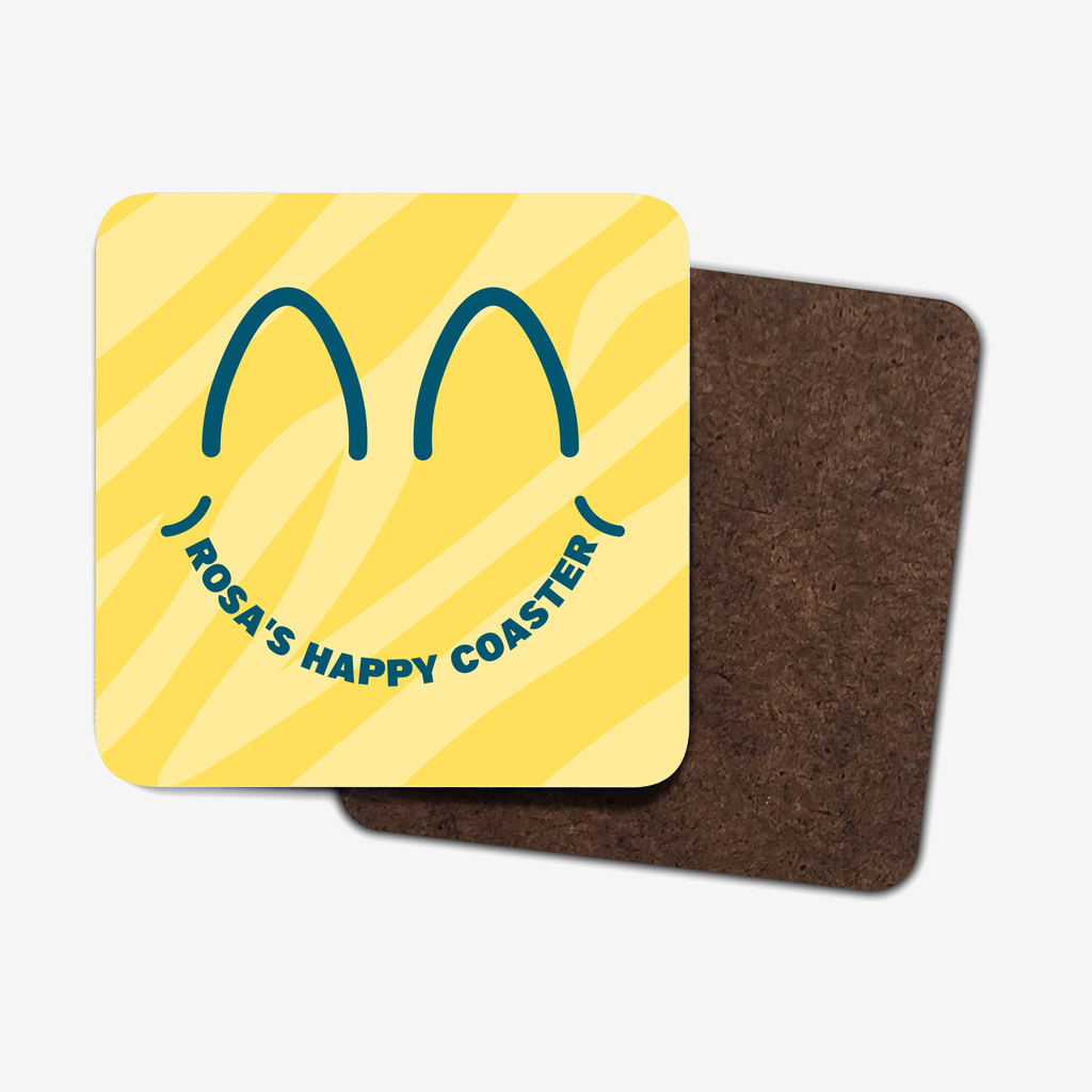 Drinks coasters with a preppy smiley face design.
