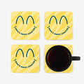 Drinks coasters with a preppy smiley face design and personalised text.