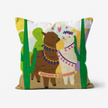 Llama pillow - a unique throw pillow with two llamas surrounded by cacti with personalisation.