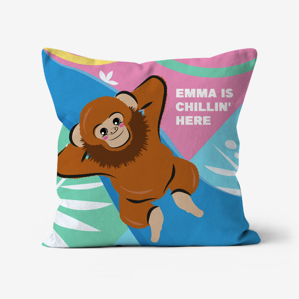 Personalised cushion with relaxing monkey