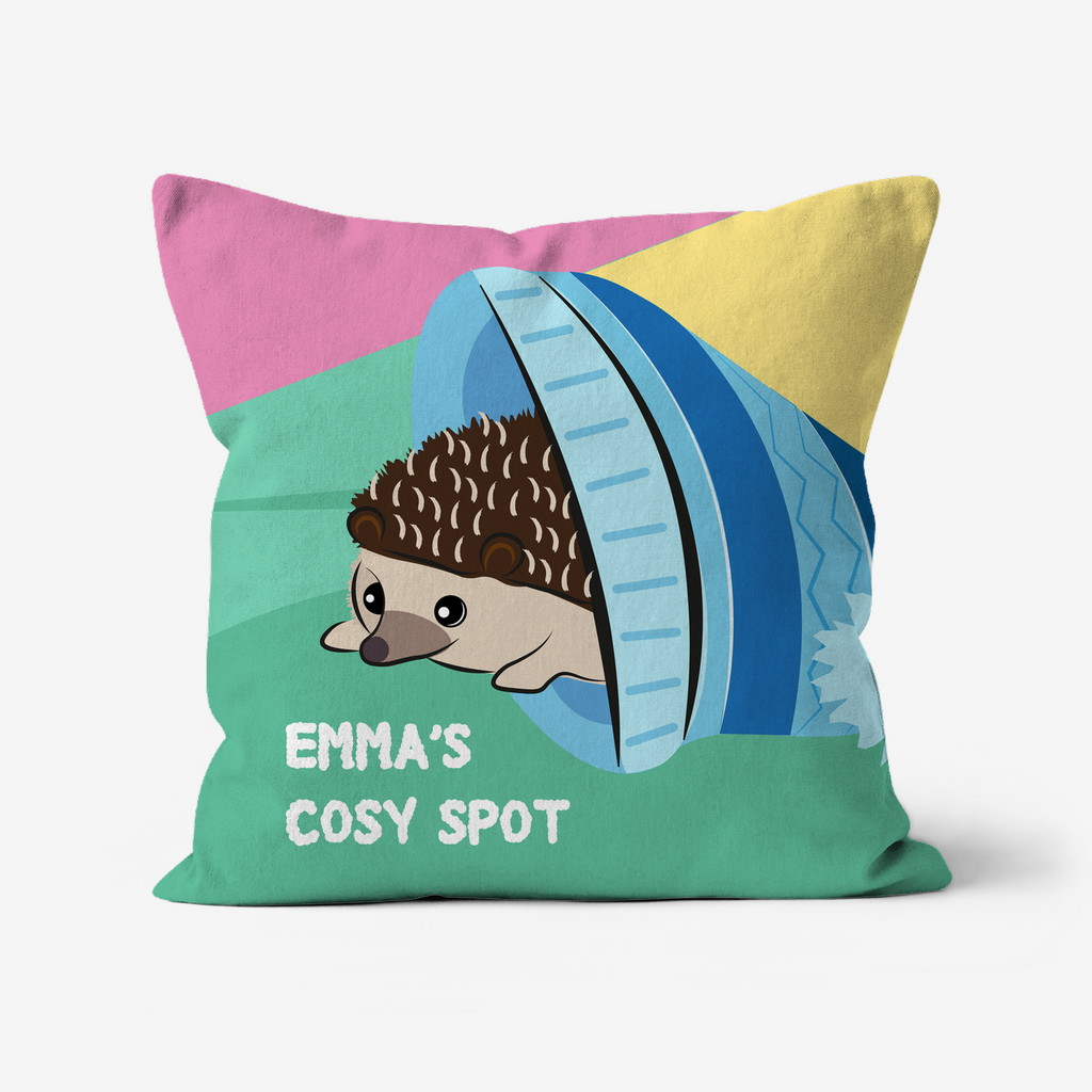 Personalised cushion with hedgehog design