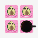 4 pink coasters with places for personalised text.