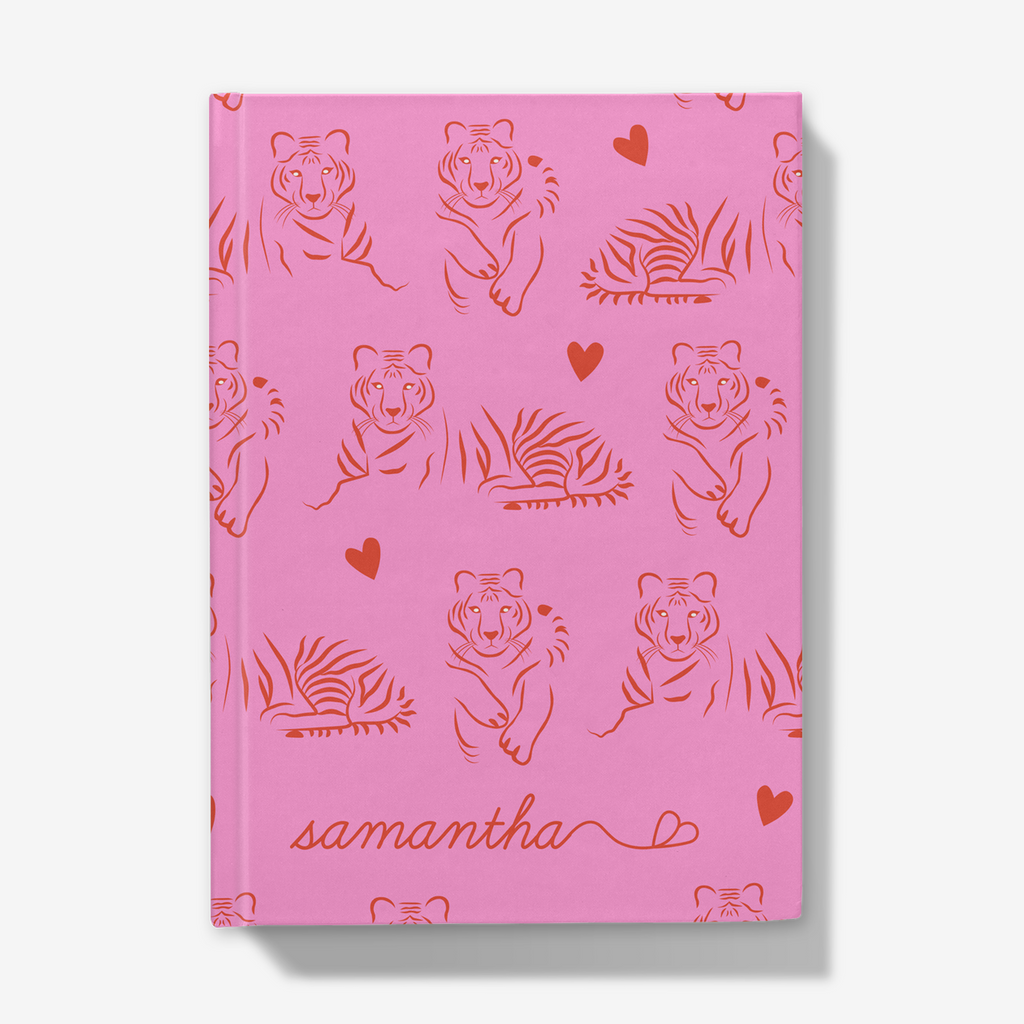 Pink Notebook with Tiger Pattern Front