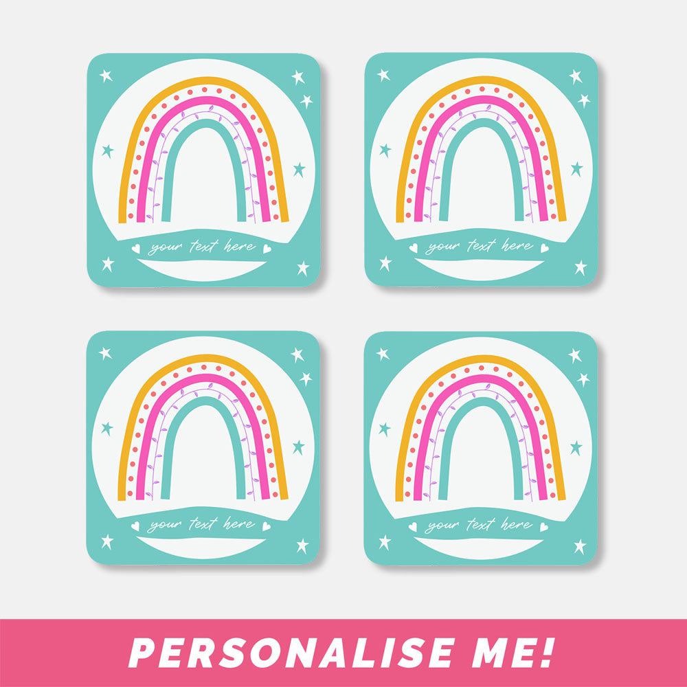 Personalised coasters with a cute rainbow design - 4 pack.