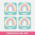 Personalised coasters with a cute rainbow design - 4 pack.