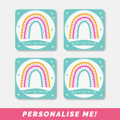 Personalised coasters with a cute rainbow design - 4 pack.