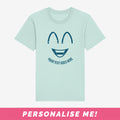 Personalised t-shirt with smiley face art and place to add your own text.
