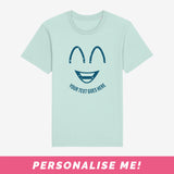 Personalised t-shirt with smiley face art and place to add your own text.